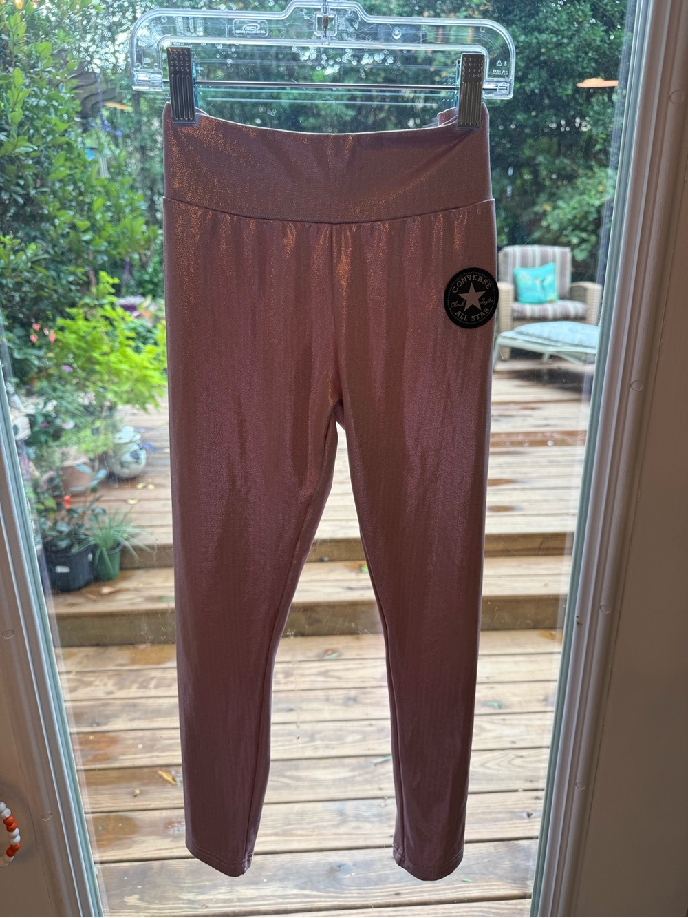 Converse Girls' Shimmery Pink Leggings with Badge
